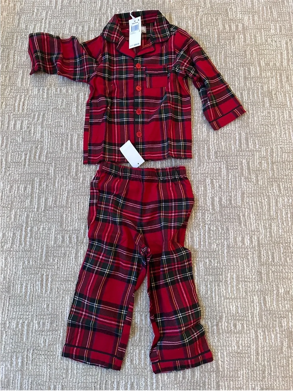Petite Plume unisex Red Tartan Flannel Kids Pajama Set
